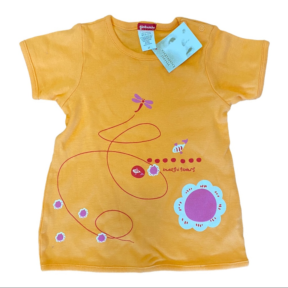 NWT Boutique MINI BAMBA Girls 4T Orange Flower Print SHIRT